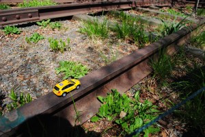 Chevy Captiva coasting along on remaining rails on the High Line, New York City